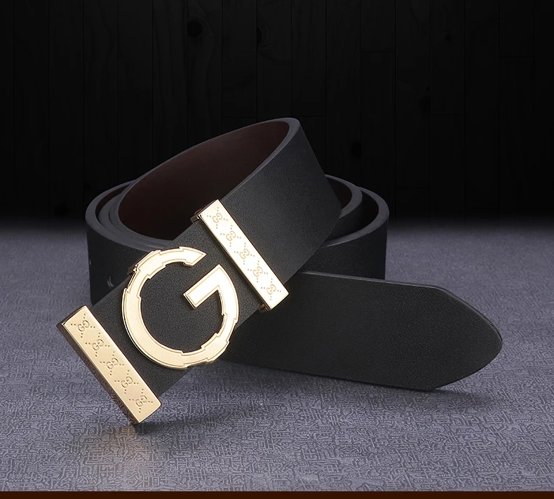 High Quality G letter Slide buckle leather genuine belts men fashion luxury brand Cowskin Waist Strap Casual cintos masculin