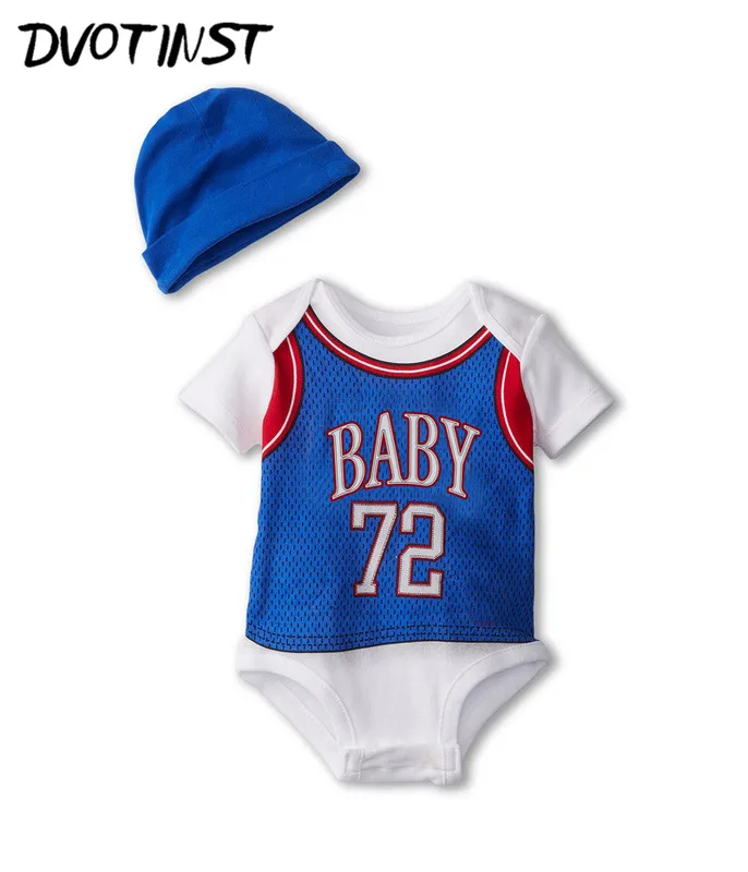 Baby Boys Clothes Summer Short Sleeve Basketball Bodysuit+Hat 2pcs Set Jumpsuit Outfit Infant Toddler Children Costume Clothing | Детская
