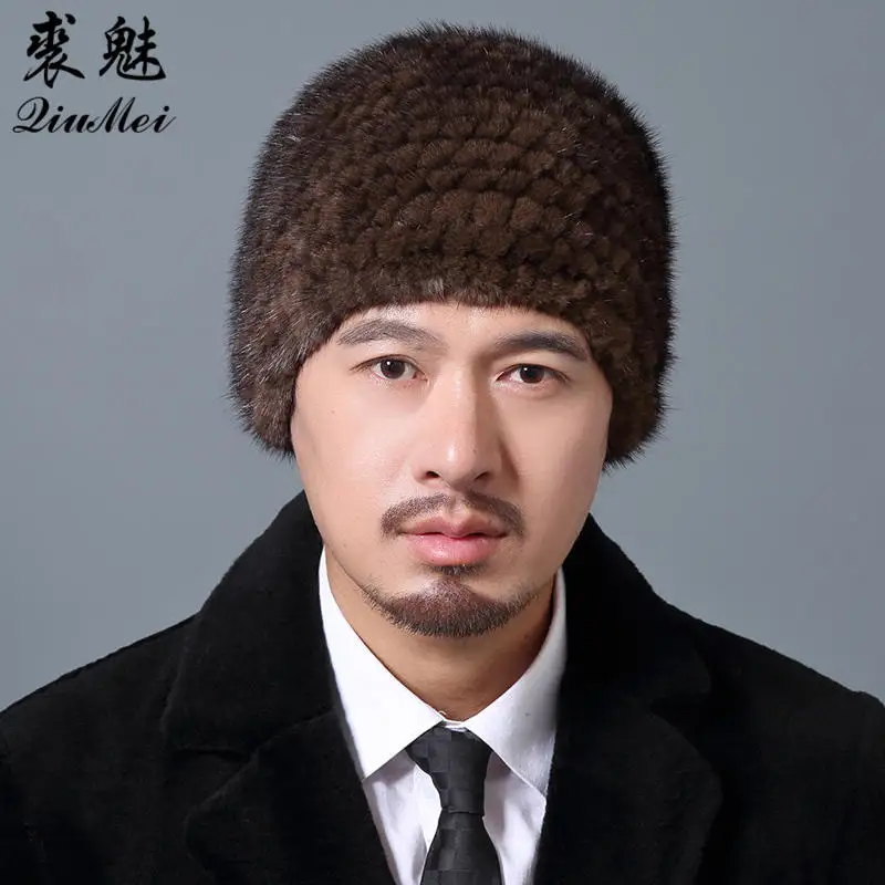 Russian Men Real Mink Fur Hats Winter Beanies Warm luxury Real Fur Caps Casual Male Fur Cap Winter Hats For Men Beanies