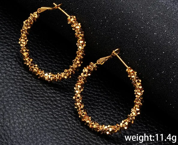 Роскошные большие круглые серьги-петли золотого и серебряного цвета