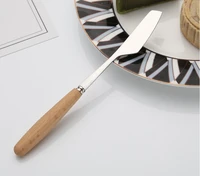 300pcs japenese style wood handle butter cheese fondue tofu knife stainless steel wooden breakfast flatware tools sn1600