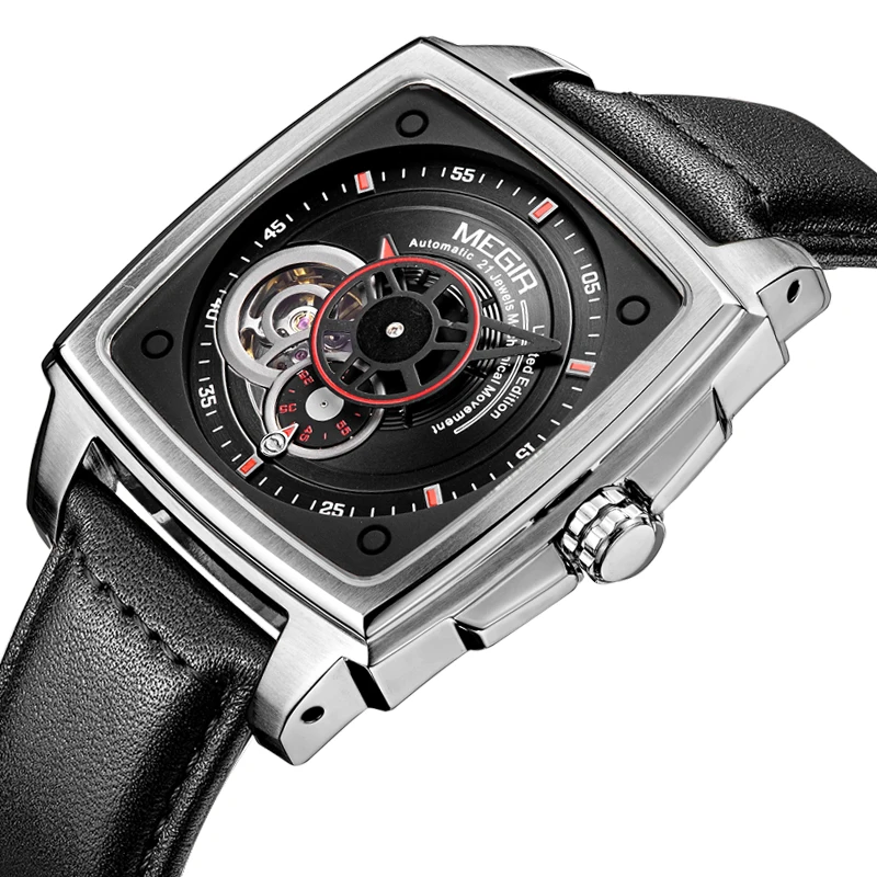 Модные Megir Лидирующий бренд квадратные автоматические мужские часы роскошные с