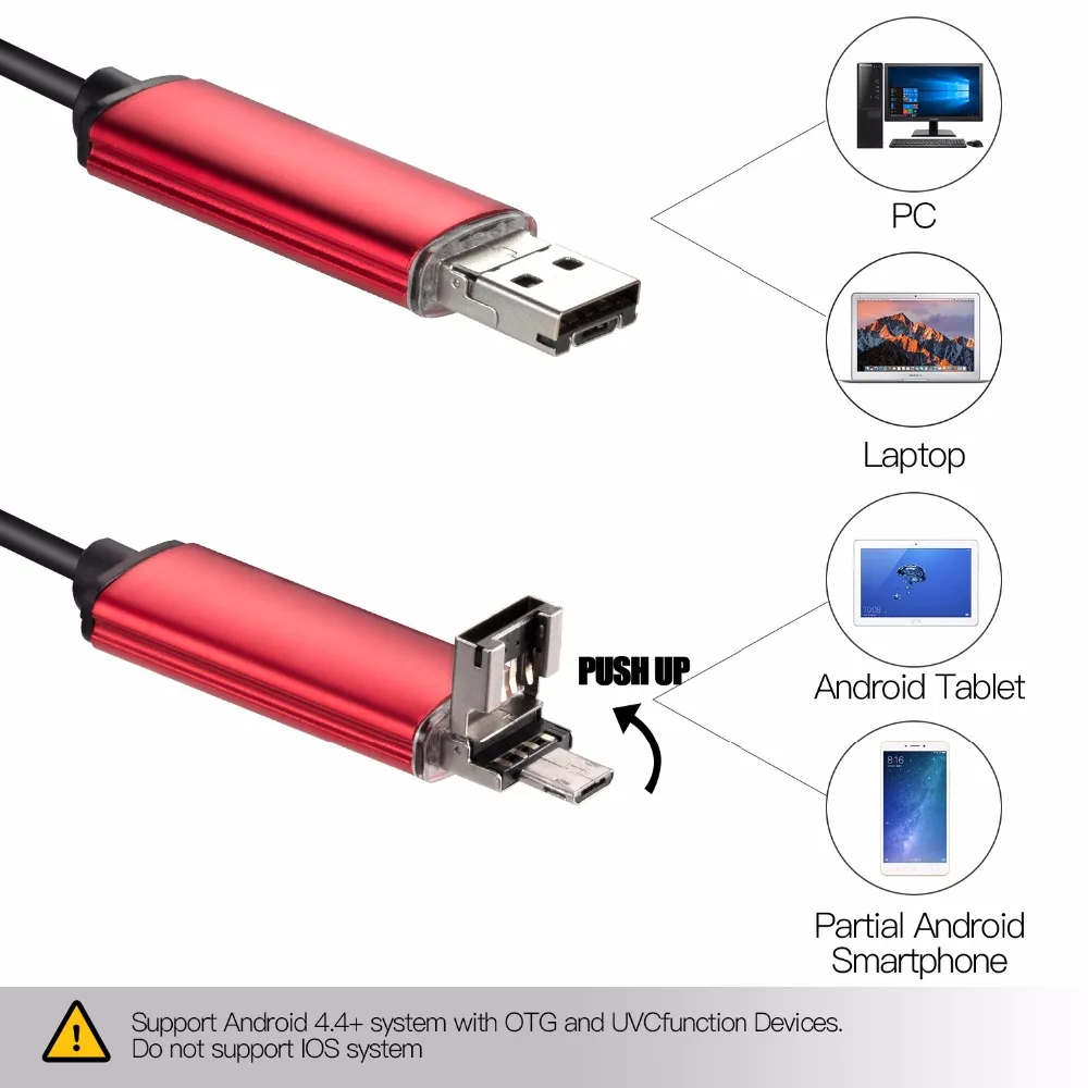 Volemer Endoscope Android 2 in1 2M/5M/10M PC USB Inspection Mini Camera 5.5MM Lens 720P HD Borescope Video Cam 6 LED Micro | Электроника