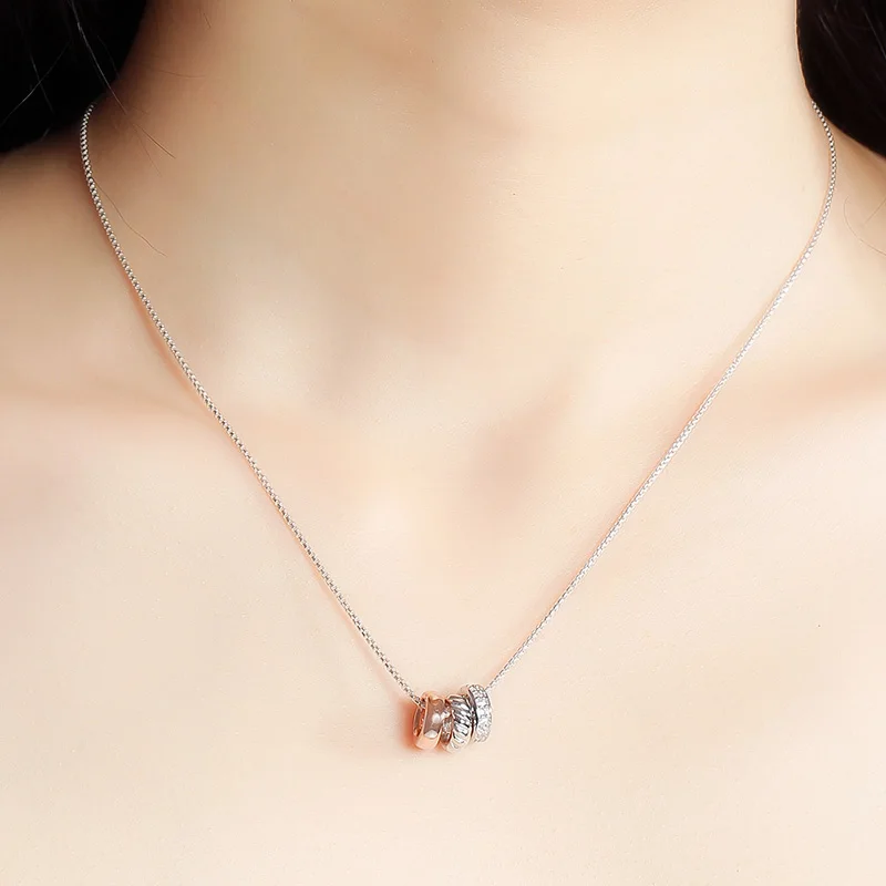 Silverage 925 стерлингов Серебряные ожерелья и Подвески круг розовое золото