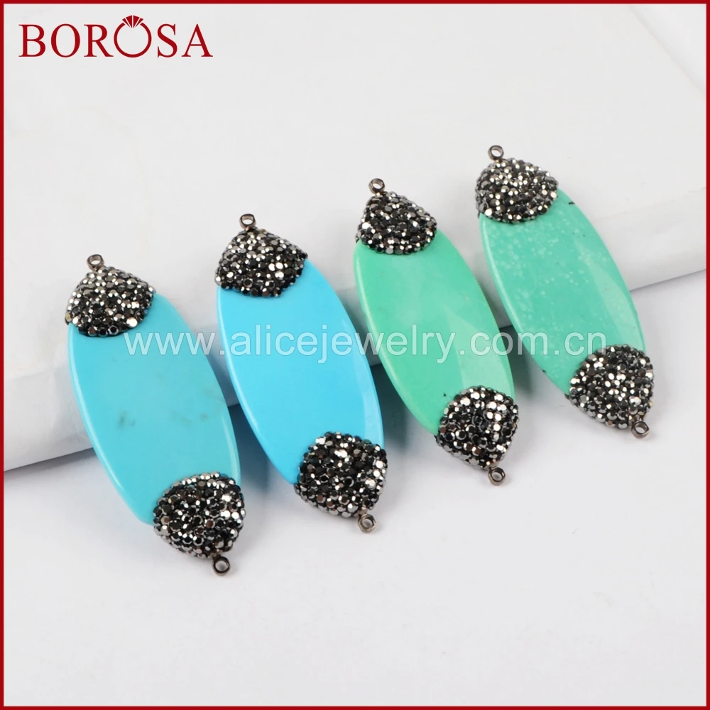 

BOROSA New Manmade Howlite Stone Connector for Jewelry Making, Druzy Stone Connector Rhinestone Pave Zircon Double Bails JAB729