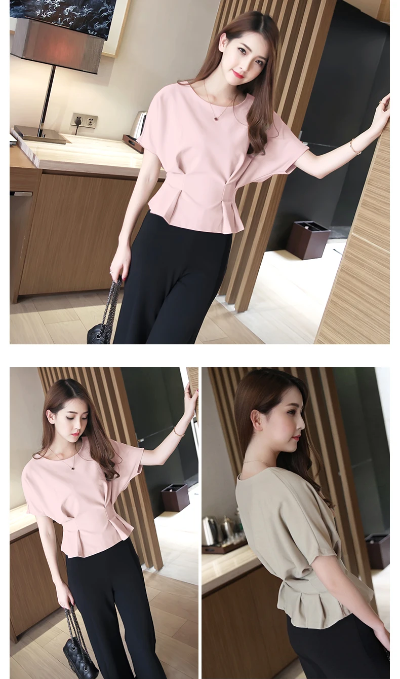 Blusas mujer de moda, женские топы, шорты, женские топы и блузки размера плюс, топы для женщин, одежда с оборками, одноцветные, с рукавами летучая мышь 0004