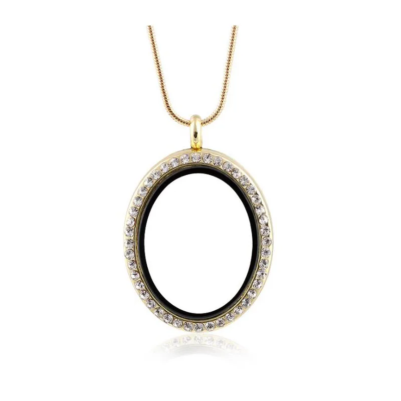 Oval Floating Locket Pendant Long Necklace Rhinestone Charms For Jewelry Making Openable Magnetic Glass Rose Gold | Украшения и