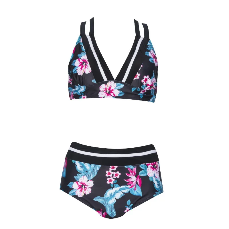 

Floral Print Plus Size Bikinis Women High Waist Bikini Set Halter Cross Bandage Swimsuit Two Piece Push Up Swimwear Bathing Suit
