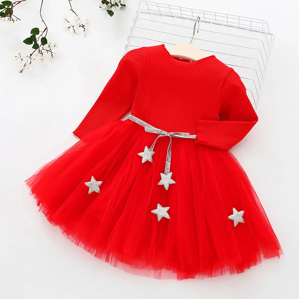 Vestido infantil/ г. модное платье одежда для маленьких девочек с длинными рукавами и звездами праздничные платья принцессы подарок на первый день рождения