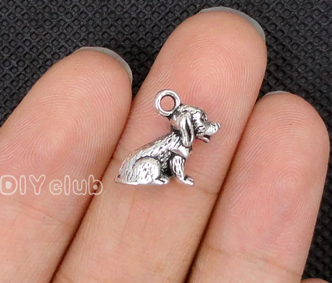 50pcs Dog Подвески античное серебро 3D сидя Собака Шарм Кулон 13x10x7мм|dog charm pendants|charm