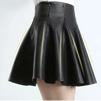 

Woman customized plus size 4XL 6XL 7XL 8XL 9XL high waist Black mini pleated skirts faux leather A-LINE short skirt faldas mujer