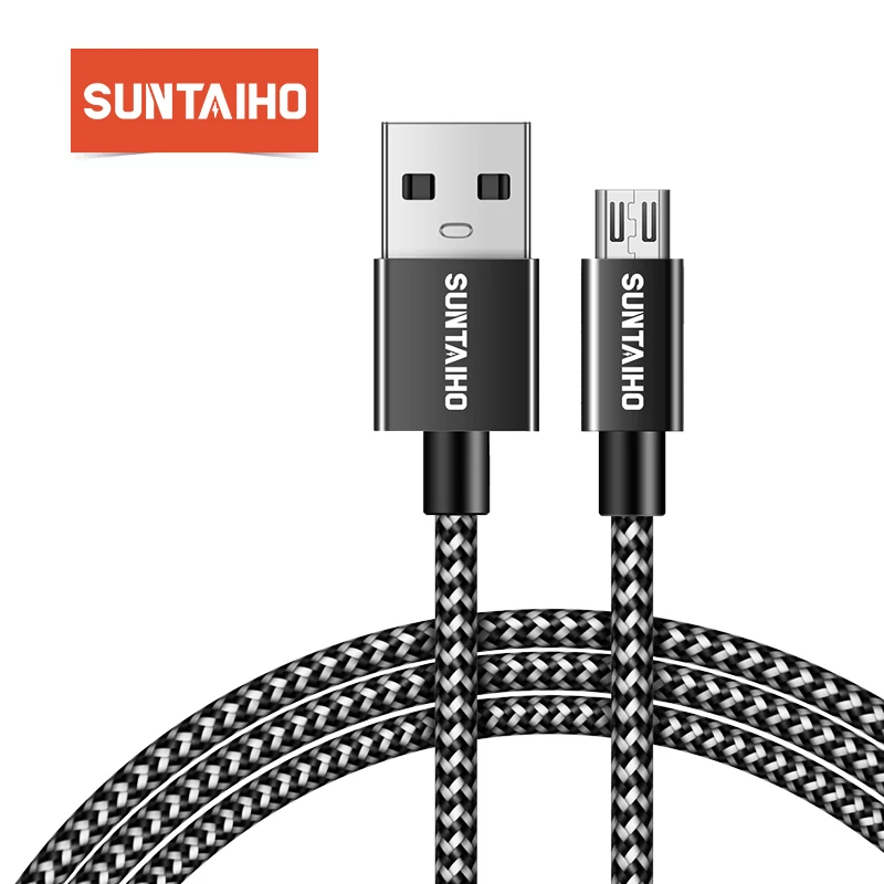 black White USB Micro usb кабель для зарядки samsung S7 usb кабель Suntaiho 2.4A нейлоновая оплетка Micro USB кабель для передачи данных зарядное устройство для huawei Mei zu - Цвет: black White