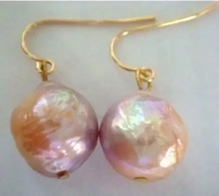 

Free Shippng 13MM SOUTH SEA PINK NUCLEAR PEARL DANGLE EARRING 14k