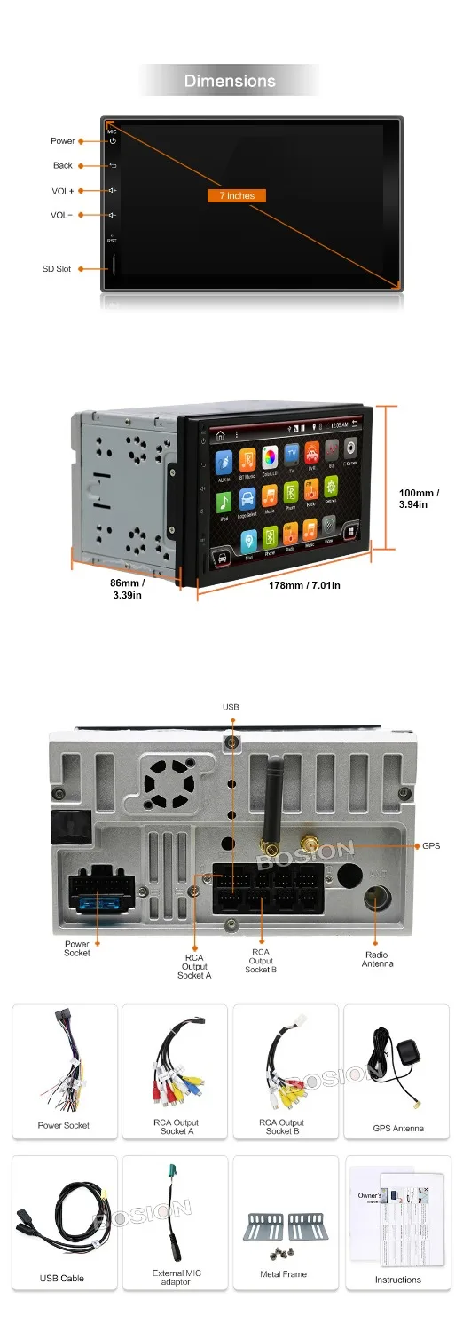 Универсальный 2 Din Android 7 1 полный сенсорный автомобильный ПК планшет двойной аудио