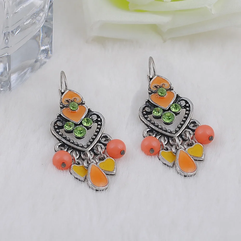 Серьги-клипсы модные вечерние платья богемный стиль эмалевые бусины Эффектные