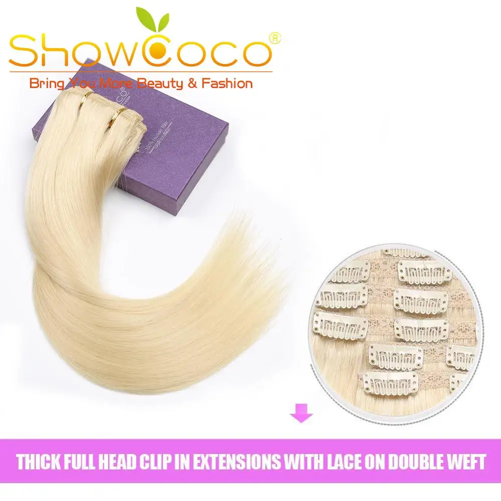 Showcoco человеческие прямые волосы remy на клипсах 10 шт. волосы для наращивания на всю голову 16-24 дюйма