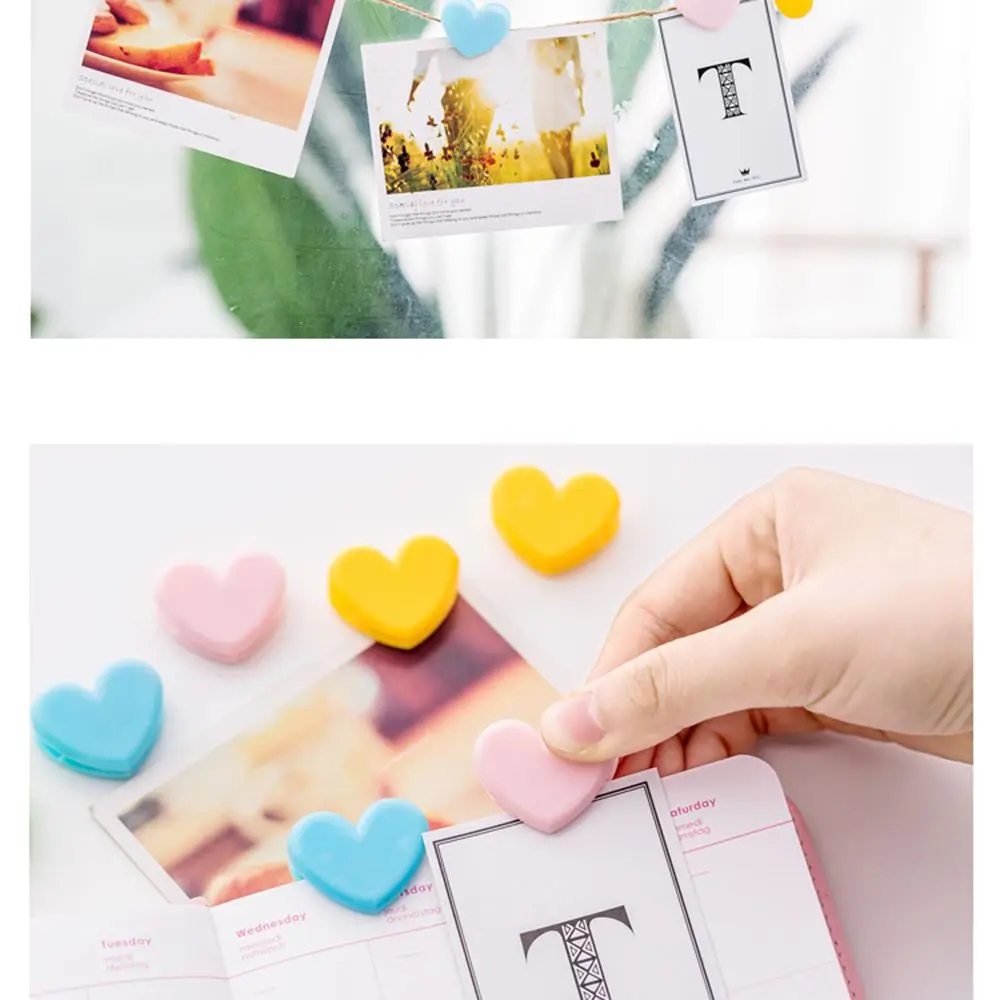 

3Pcs/set Pink Love Clips Cute Girl Heart Plastic Photo Decoration Clips Folder Props Stationery School Office Supply Decor