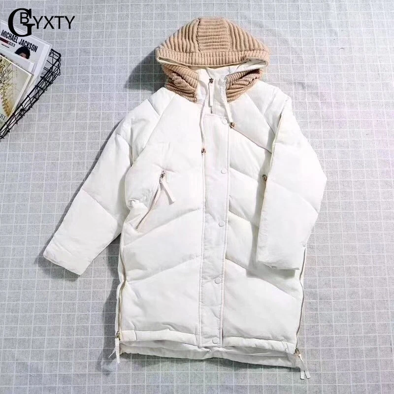 GBYXTY корейский стиль свободный длинный пуховик с капюшоном женский зимний