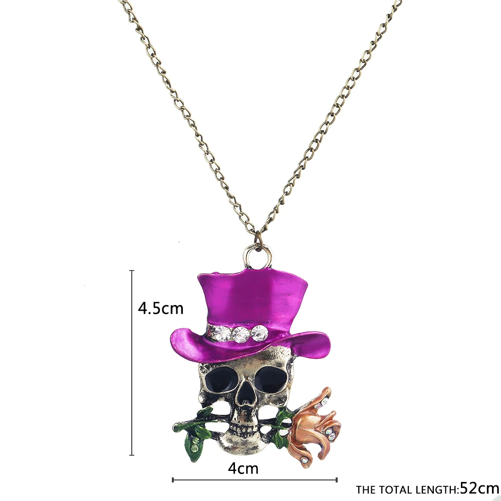 Ретро череп голова Роза цветок кулон ожерелье Женщины Леди свитер цепь ювелирные