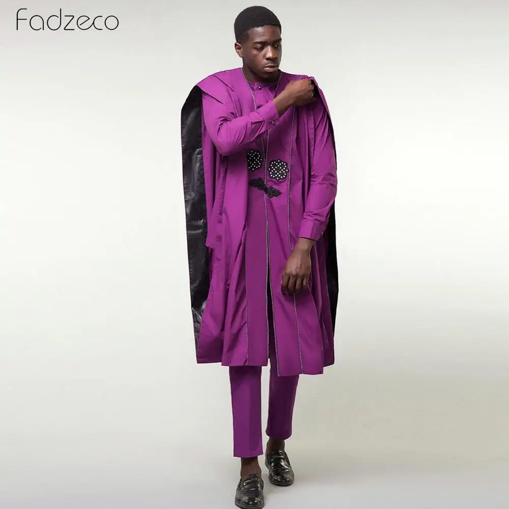 Fadzeco африканские мужские костюмы Дашики Топ рубашка брюки комплект из 3 предметов