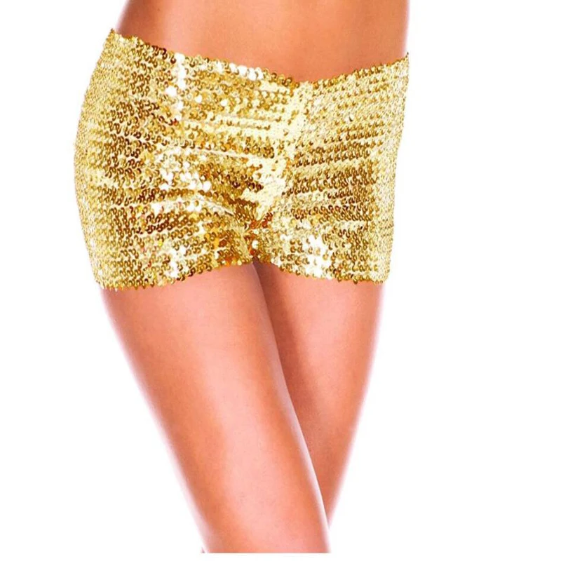 Shikoroleva шорты Для женщин короткие Feminino сверкающие искрение блесток Stretch Bermuda Feminina танец балет цвета: золотистый, серебристый синий Mujer