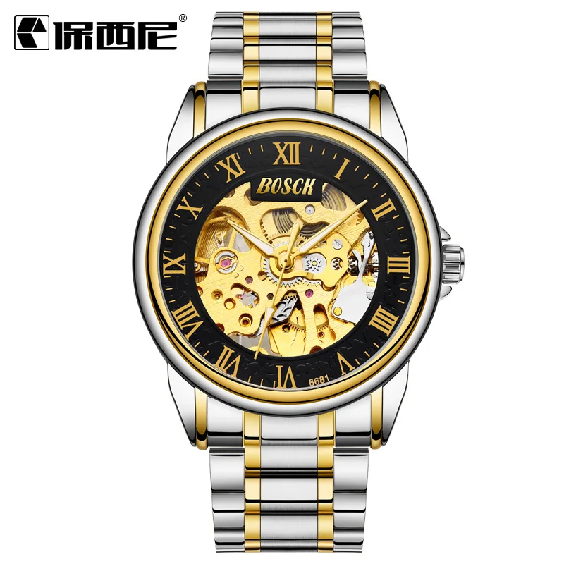 Автоматическая механические часы Скелет Для мужчин кожа наручные s лучший бренд