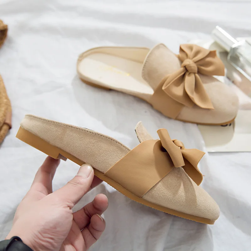 

Butterfly Knot Summer Ladies Slippers Women Shoes Female Mules Flock Slides Square Toe Low Heels Plus Size Shoes Woman Slippers