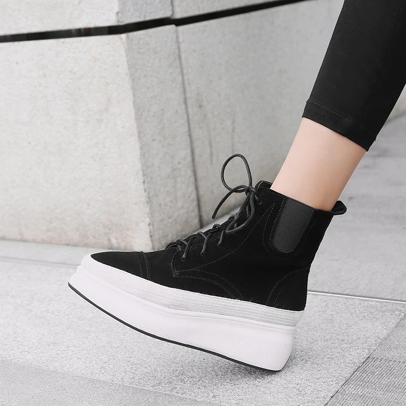 

WETKISS Cow Suede Women Ankle Boots Pointed Toe Lace Up Footwear Platform Female Boot Girl Fashion Casual Shoes Woman Winter