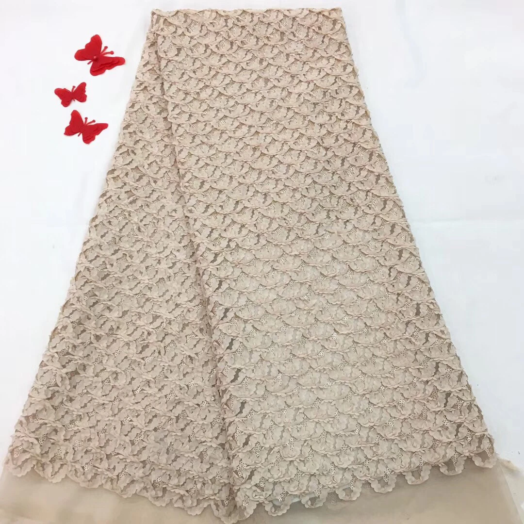

High Quality African Tulle Lace Fabric Beautiful 3D Lace Appliqus French Beaded Lace Fabric For Nigerian Wedding Dress R134