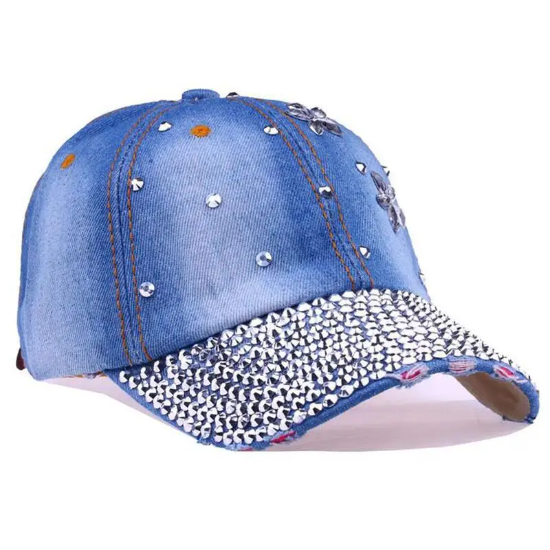 

Women's Diamond Rhinestone Baseball Cap Cowboy Monochrome Solid Color Snapback Hip Hop Girls Hat Female Casquette Caps