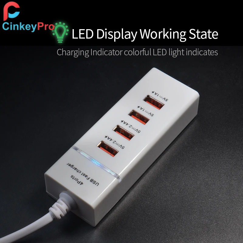 CinkeyPro 4-Port Universal USB Charger Adapter For Mobile Phone for iPhone Tablet Xiaomi Fast Charging with LED Light | Мобильные