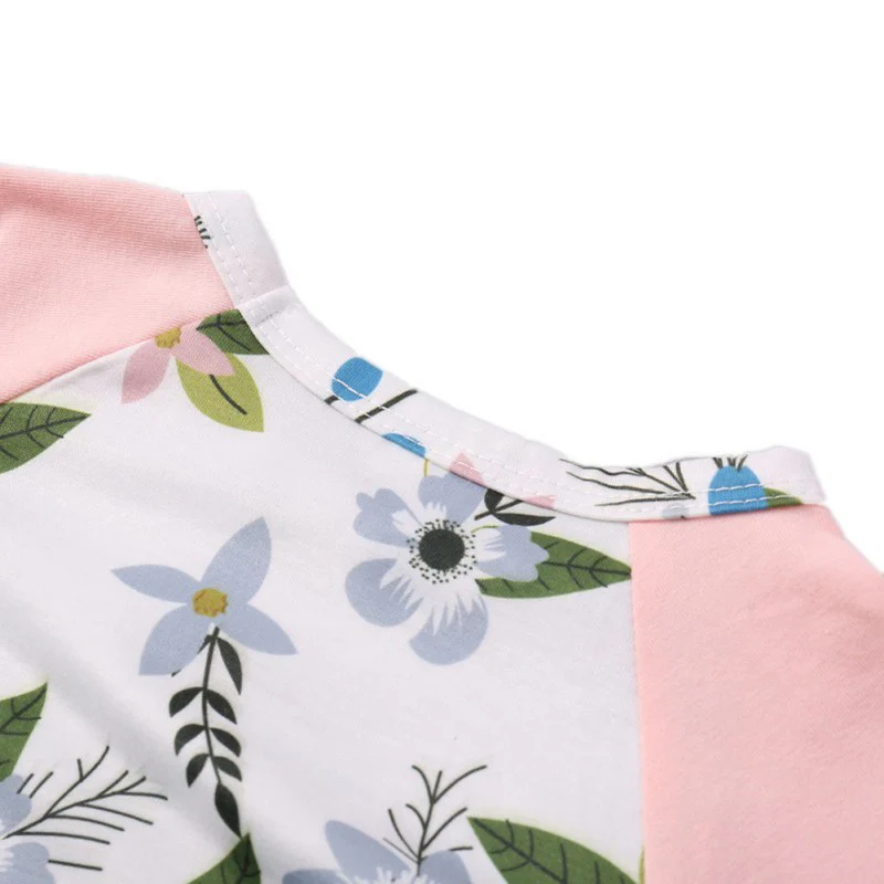 

2Pcs Autumn Baby Girls Setborn Pink Long Sleeve Floral Patchwork Rompers + Headband Set