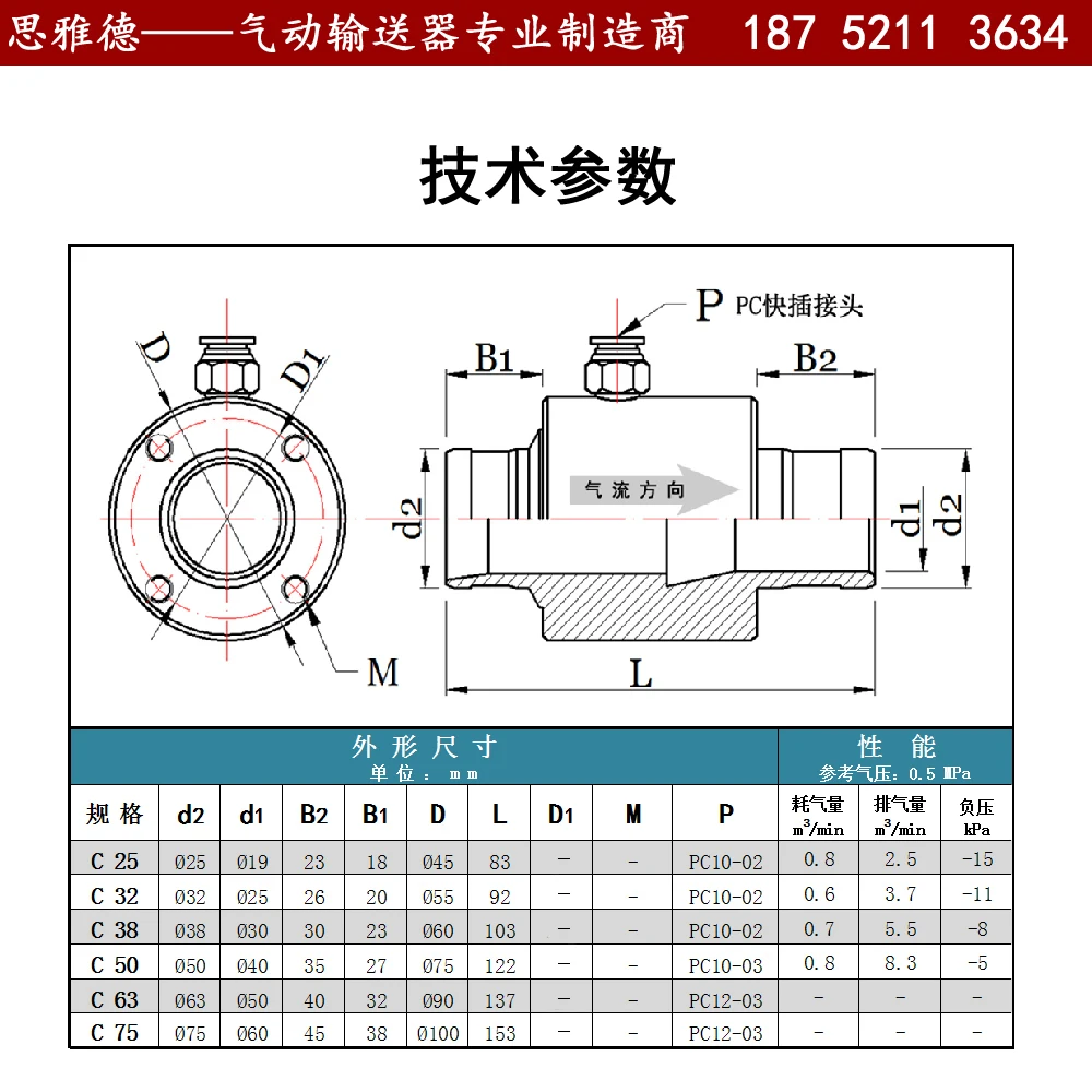 Pneumatic Conveyor Air Amplifier Pneumatic Conveyor Engineering Plastic Material