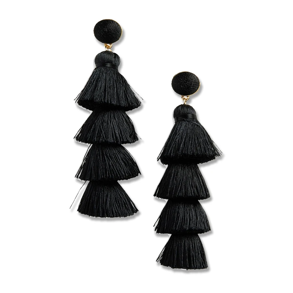 Новые модные серьги гвоздики для женщин 4 слойные с кисточками в богемном стиле