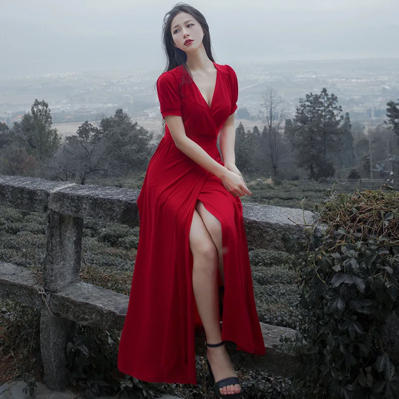 Женское платье макси красное длинное Пляжное для отпуска лето 2016|bohemian long dress|maxi