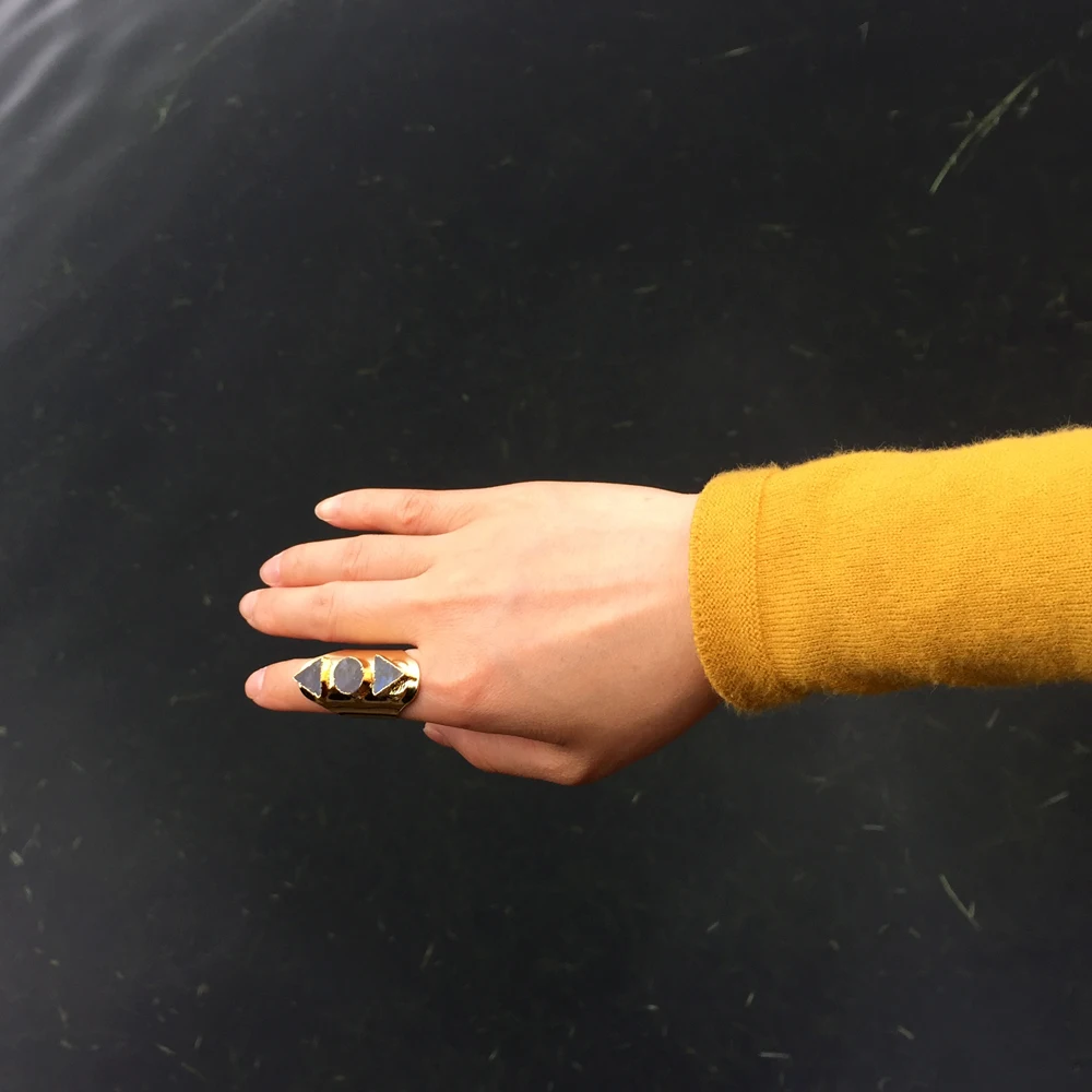 BOROSA повседневный стиль модное кольцо с камнем треугольник и круглый натуральный