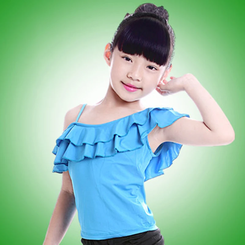 Костюм для латинских танцев девочек топы летние детские 6 цветов Бальные из