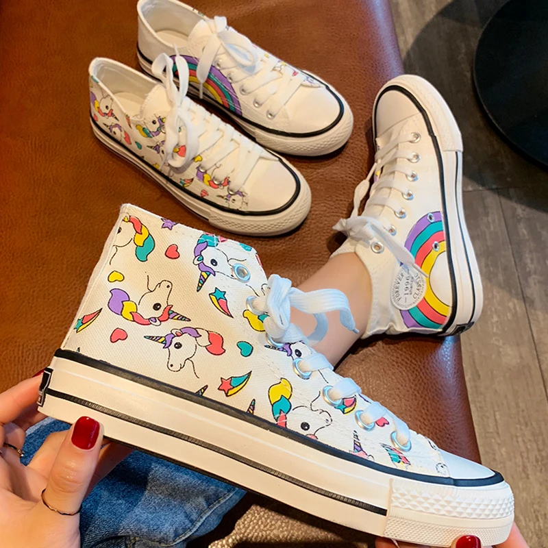 Женские Текстильные кроссовки на толстом каблуке с радужным мультяшным