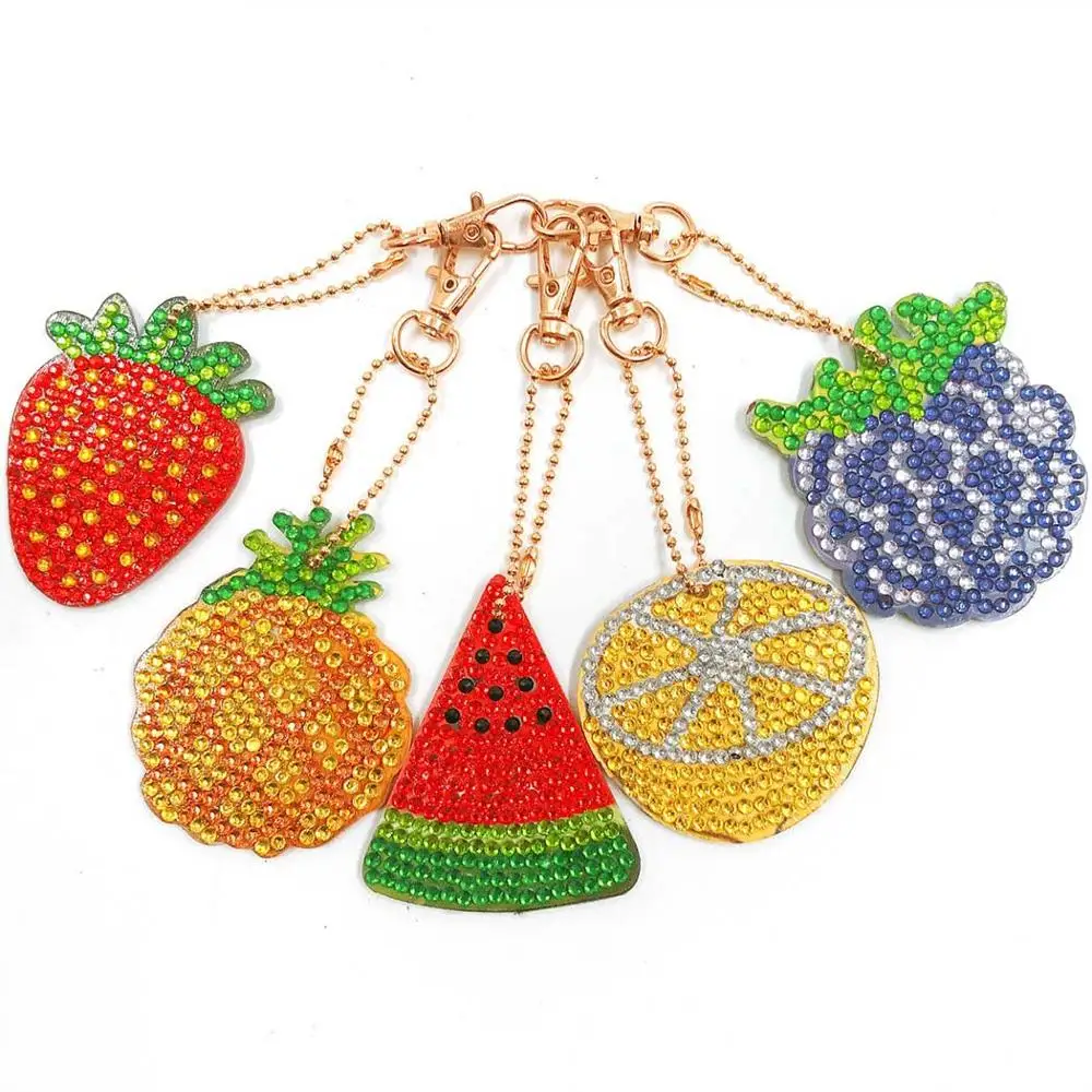 5Pcs Fruit 5 шт. DIY полная дрель алмазная живопись специальная форма бабочка животное алмазная живопись женская сумка брелок ювелирные изделия ручной работы подарки - Цвет: 5Pcs Fruit
