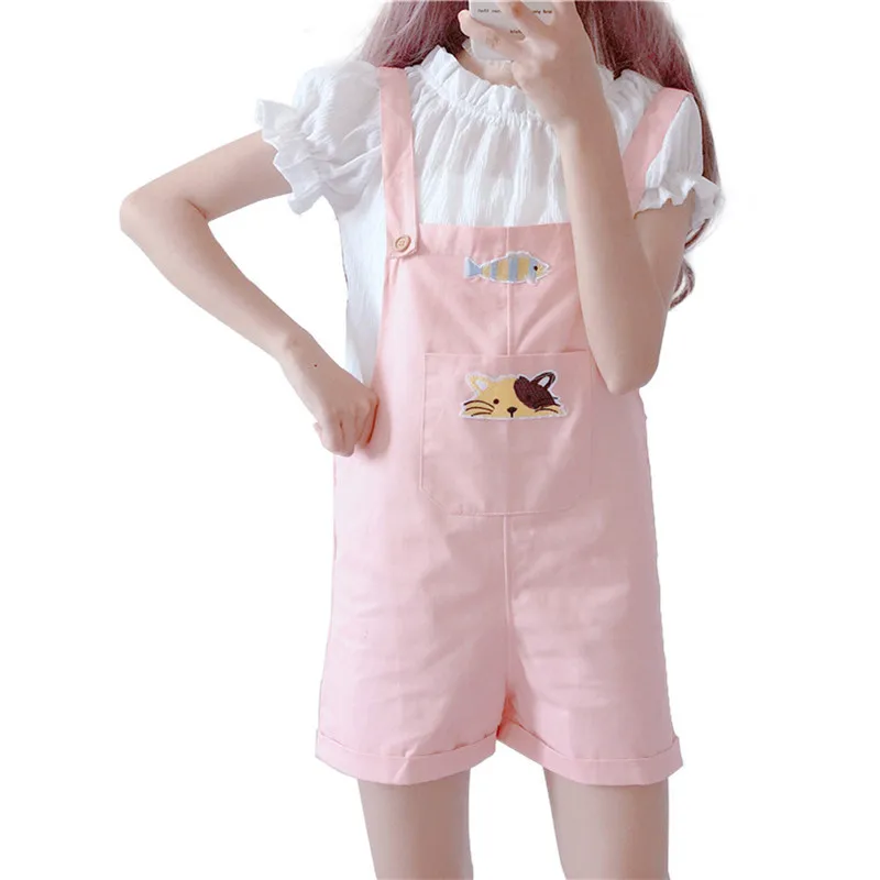 Lychee/комбинезон для девочек с вышивкой в виде кошки и рыбы женские комбинезоны