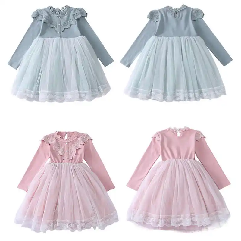 Kids Baby Dress Spring Princess Lace Dresses for Teenage Girls 2019 Solid Color Long Sleeve Patchwork Clothes Children Clothing | Детская