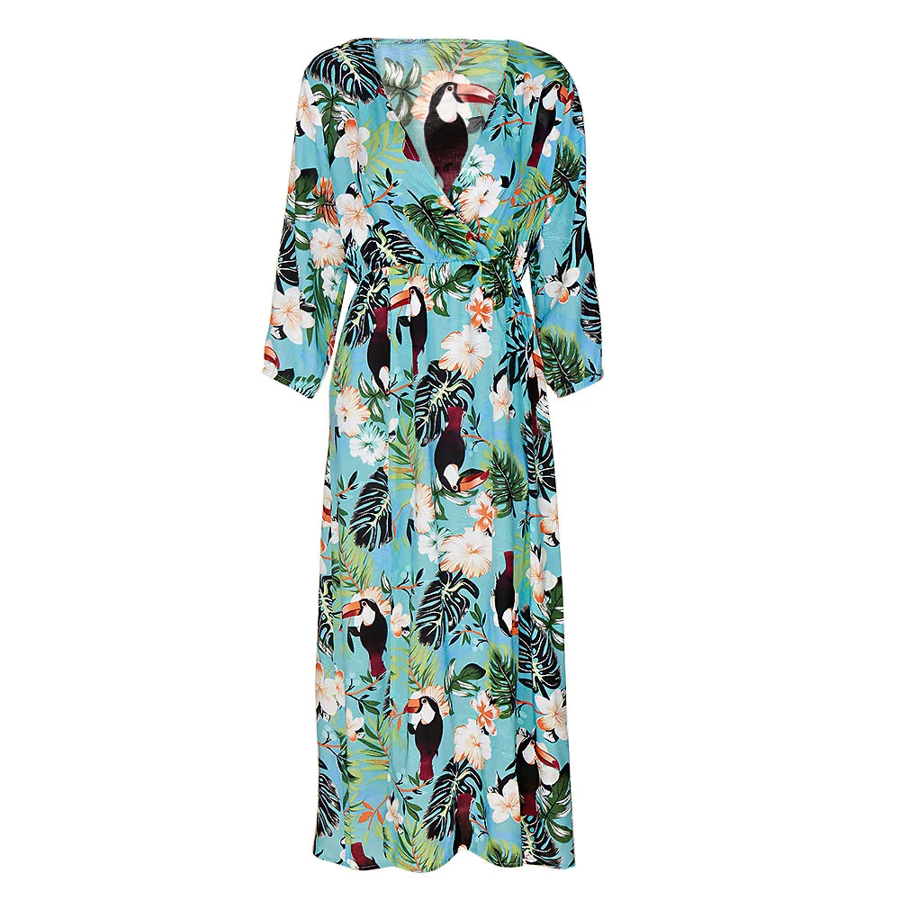 Для женщин сексуальный глубокий v образный вырез длинный рукав пляжное платье