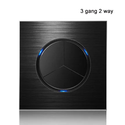 3gang 2way 86 Тип 1 2 3 4 банда 1 2 способ Черный алюминиевый сплав панель Переключатель Розетка светильник Европа промышленность переключатель Франция Германия Великобритания розетка led - Цвет: 3gang 2way