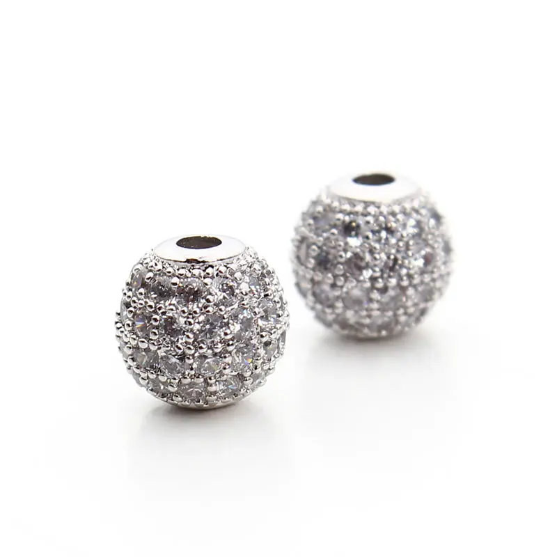 Круглые бусины с фианитами 2 шт./лот 8 мм золотые отверстием для изготовления