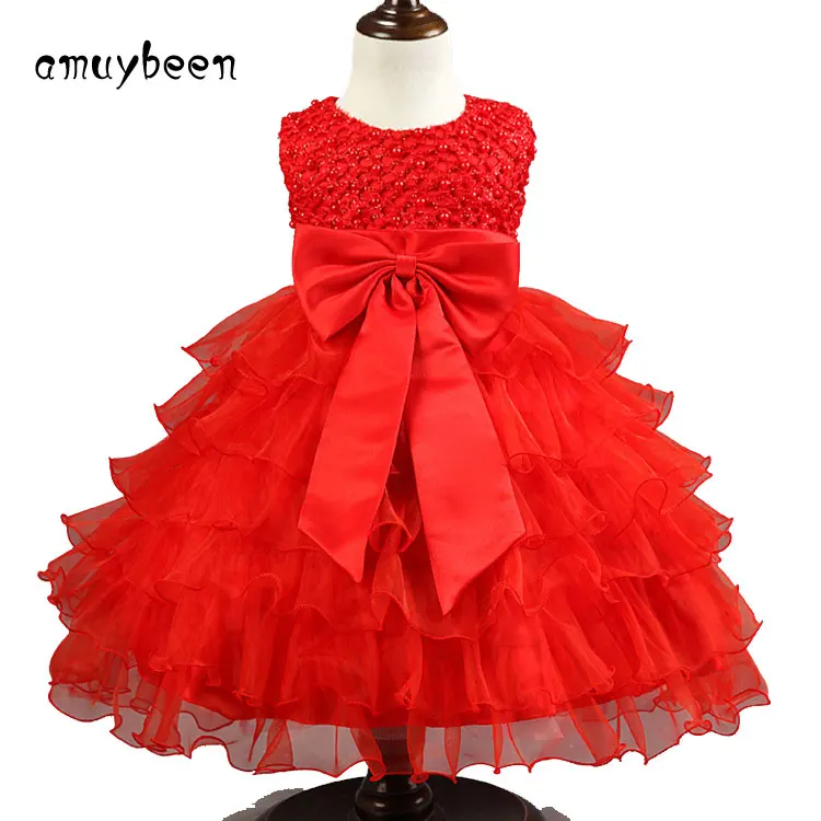 Amuybeen/платье для маленьких девочек бальное платье на крестины с жемчужинами милые