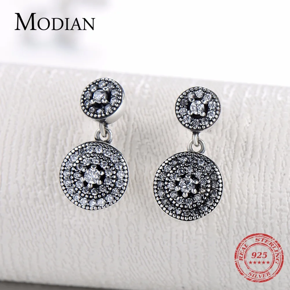 Modian, новая мода, кубический цирконий, подлинный 925 пробы, серебро, кристалл, висячие серьги, Ретро стиль, элегантные ювелирные изделия для женщин, подарок