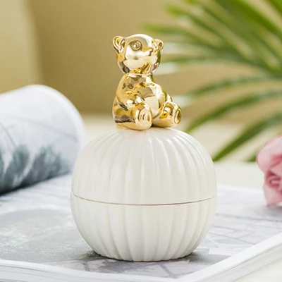 white3 Золотой 3d Кот Китти медведь фарфоровый ювелирный держатель кольцо блюдо керамические украшения домашний декоративный поддон чаша банка для свадьбы Рождество рождения - Цвет: white3