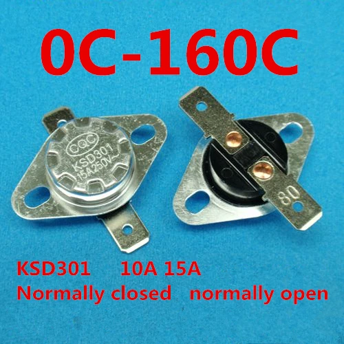 100PCS Normally closed KSD301 normally open 10A 15A 0C-150C 15C 20C 25C 30C 35C 40C 45C 50C 55C 60C 65C 70C 75C 80C 85C 90C |