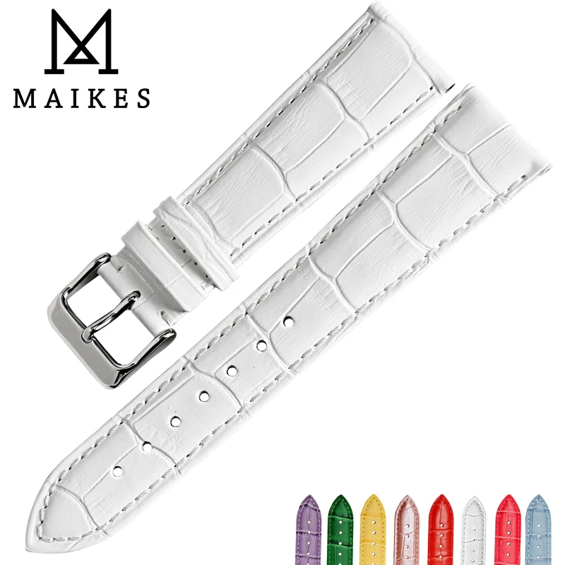 Ремешок для часов MAIKES из натуральной кожи цветной простой белый браслет наручных