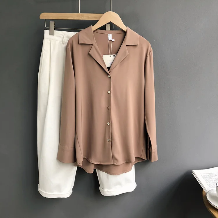 

Fashion Women's Shirts 2019 the new outfit pure color loose long-sleeved blouse